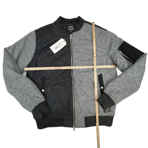 New Wesc Mumel Men Wool Bomber US M Gray Black Colorblock Flannel Jacket Unisex - Picture 6 of 13